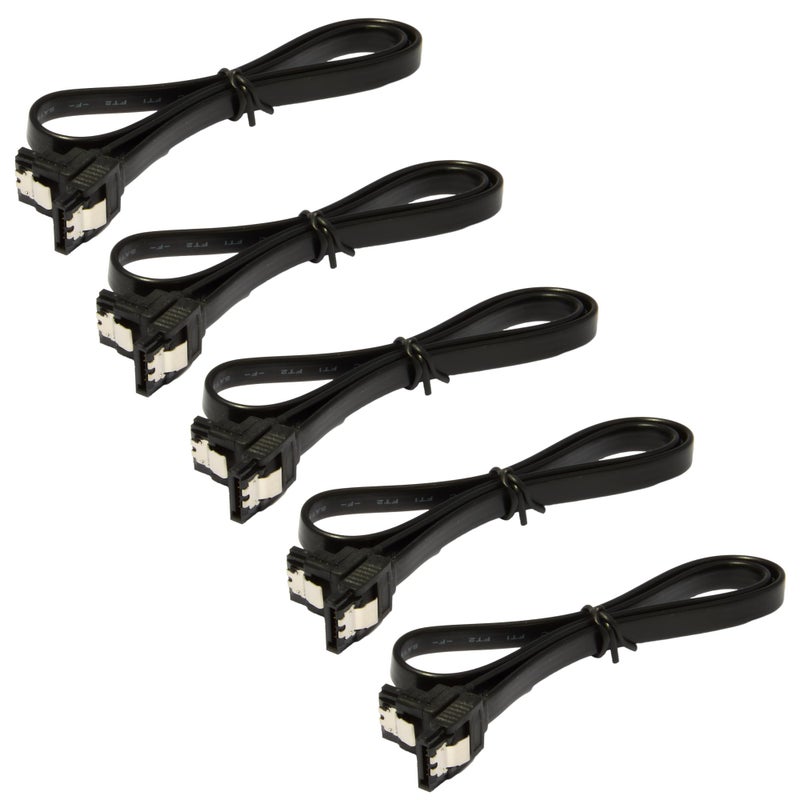 JacobsParts SATA Cable 5 Pack SATA III 6Gbps 90 Degree Right Angle with Locking Latch 18 Inches for HDD SSD - Black - Image 1